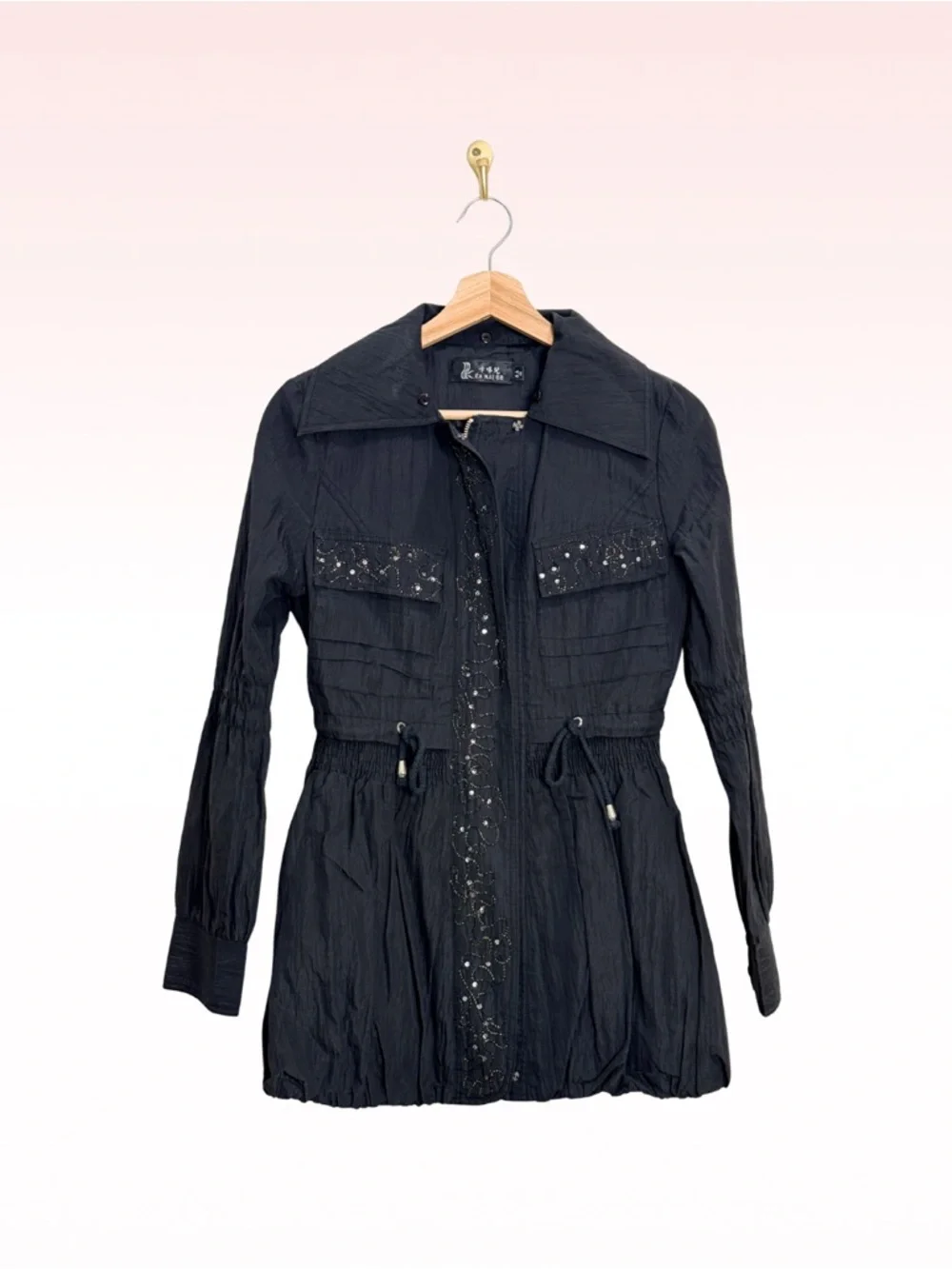 Black Sequin Embellished Zip Up Jacket (Sz S)